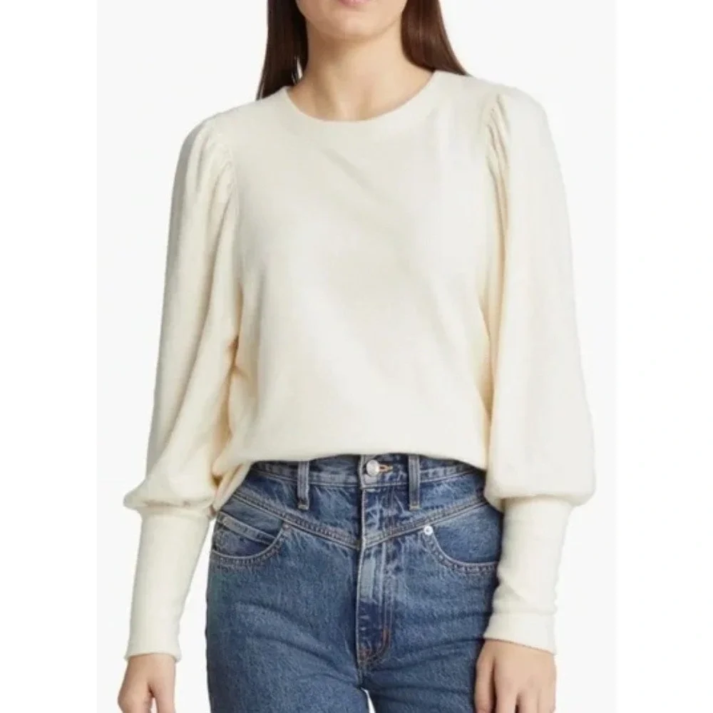 Madewell Shirt Womens XS‎ Cream Brushed Puff Sleeve NG574 Knit Top